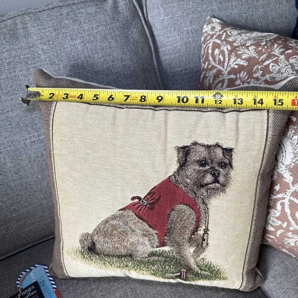 Hines of Oxford Terrier Dog Tapestry Pillow NWT 16x16 Zippered Cover READ
